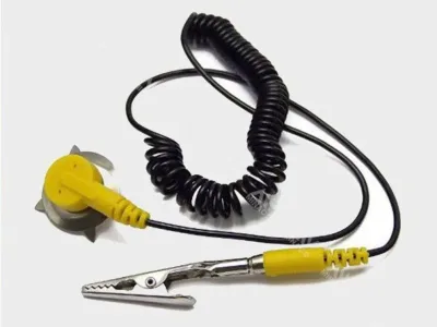Dây tiếp địa ESD dạng xoắn cho thảm chống tĩnh điện, đầu chấu màu vàng và kẹp cá sấu